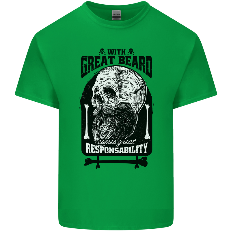 Great Beard Comes Great Responsibility Skull Kids T-Shirt Childrens Irish Green