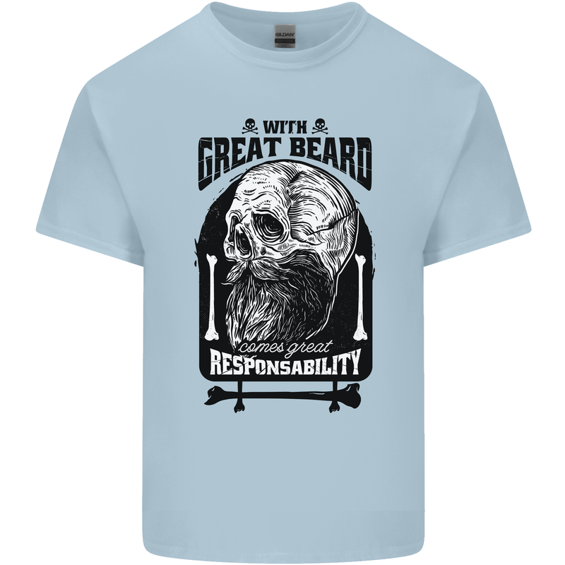 Great Beard Comes Great Responsibility Skull Kids T-Shirt Childrens Light Blue