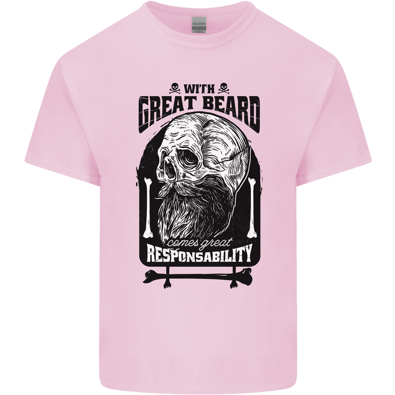 Great Beard Comes Great Responsibility Skull Kids T-Shirt Childrens Light Pink
