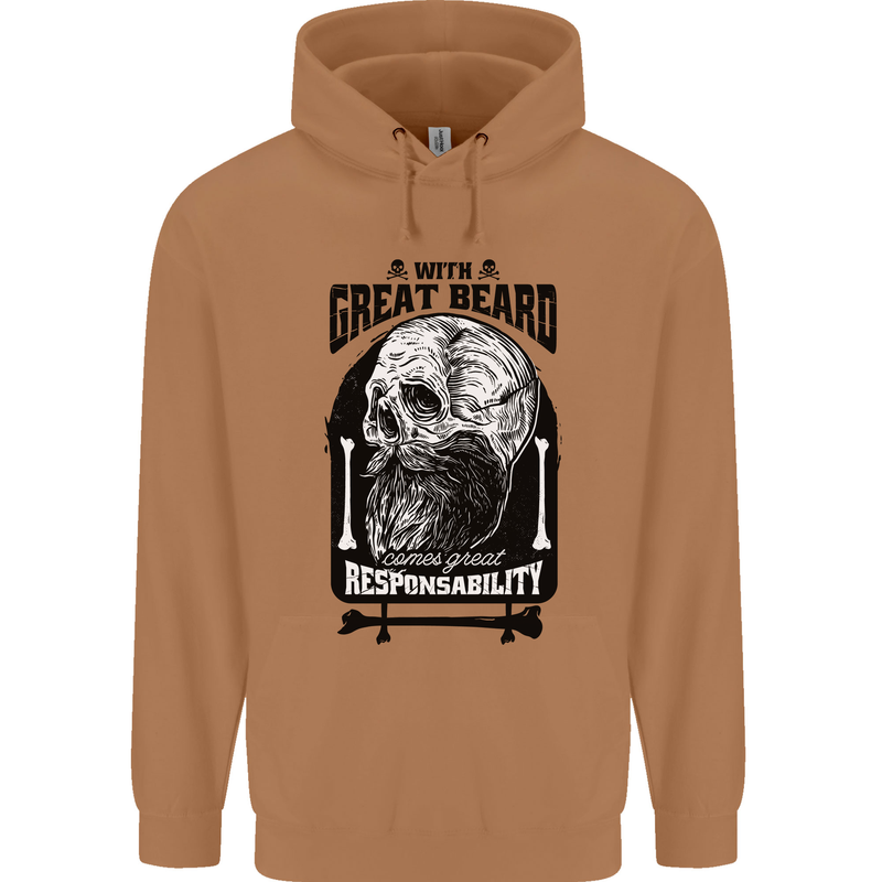Great Beard Comes Great Responsibility Skull Mens 80% Cotton Hoodie Caramel Latte