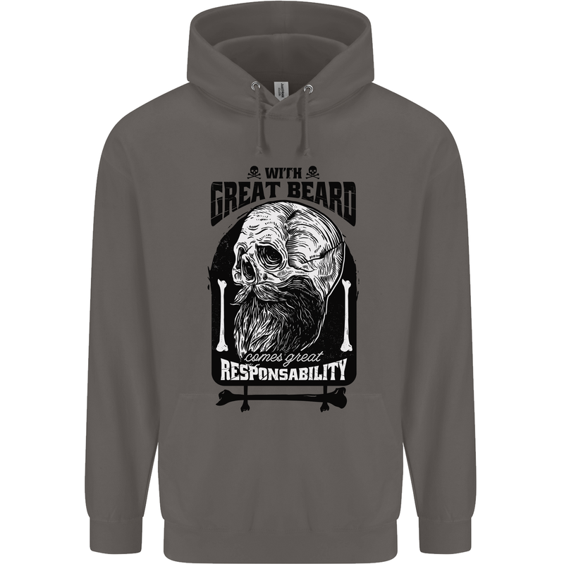 Great Beard Comes Great Responsibility Skull Mens 80% Cotton Hoodie Charcoal