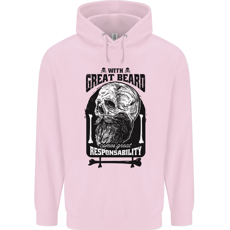Great Beard Comes Great Responsibility Skull Mens 80% Cotton Hoodie Light Pink