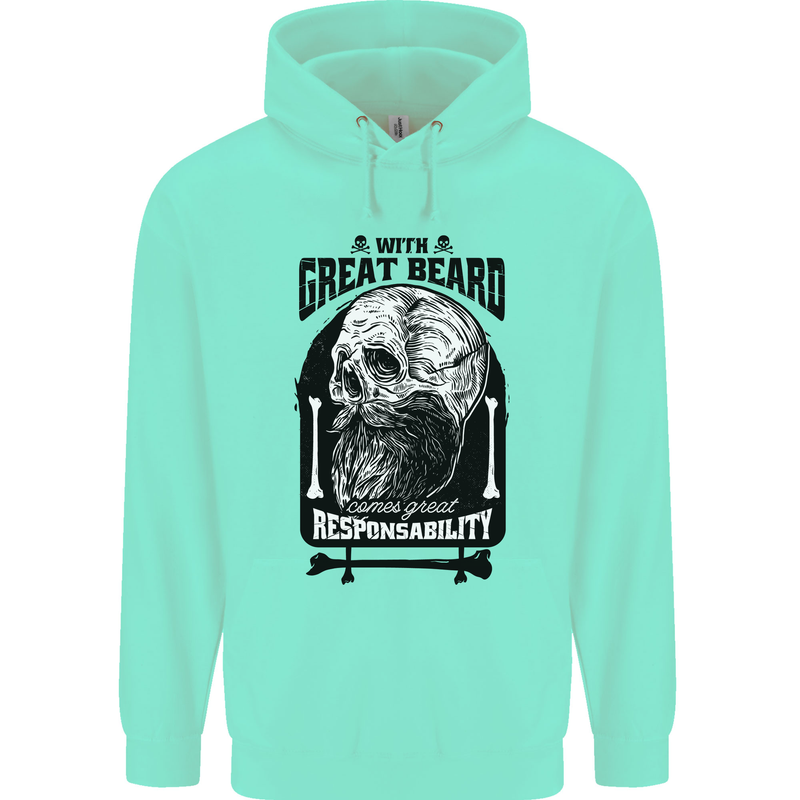 Great Beard Comes Great Responsibility Skull Mens 80% Cotton Hoodie Peppermint