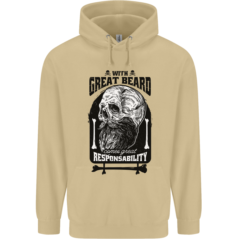 Great Beard Comes Great Responsibility Skull Mens 80% Cotton Hoodie Sand