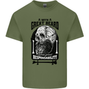 Great Beard Comes Great Responsibility Skull Mens Cotton T-Shirt Tee Top Military Green