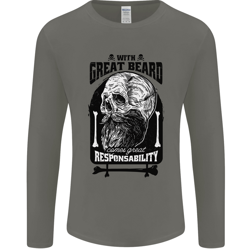 Great Beard Comes Great Responsibility Skull Mens Long Sleeve T-Shirt Charcoal
