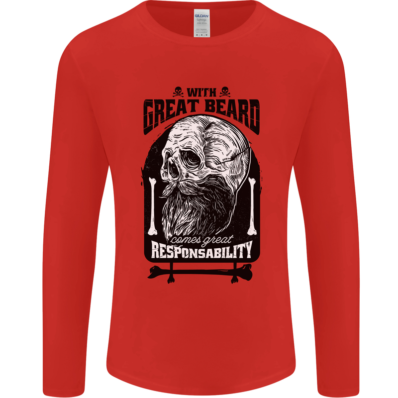 Great Beard Comes Great Responsibility Skull Mens Long Sleeve T-Shirt Red