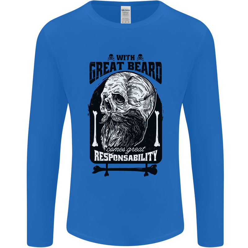 Great Beard Comes Great Responsibility Skull Mens Long Sleeve T-Shirt Royal Blue
