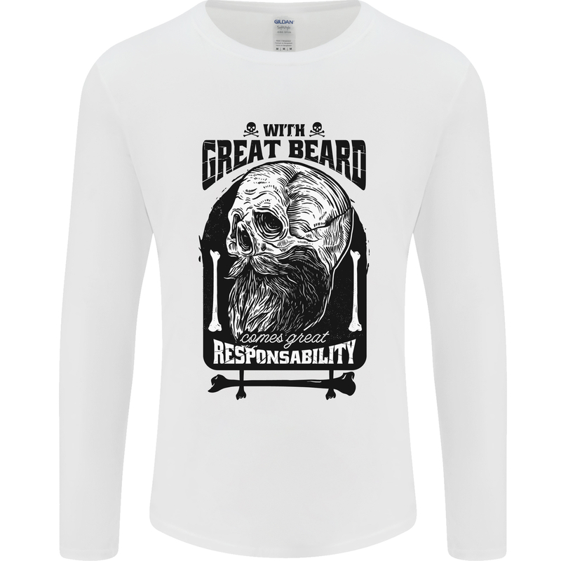 Great Beard Comes Great Responsibility Skull Mens Long Sleeve T-Shirt White