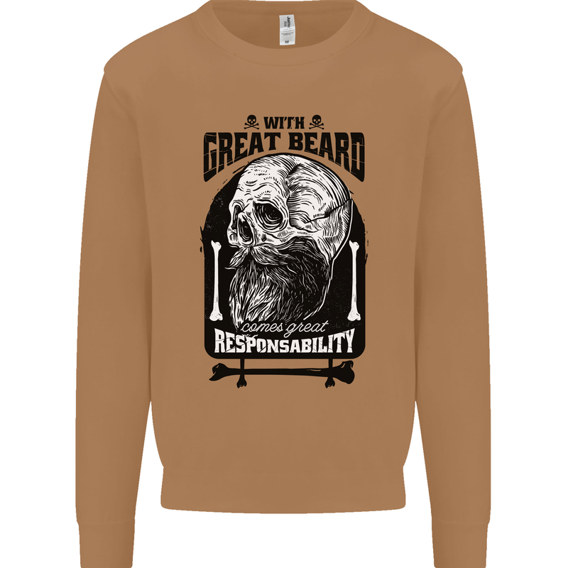 Great Beard Comes Great Responsibility Skull Mens Sweatshirt Jumper Caramel Latte