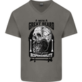 Great Beard Comes Great Responsibility Skull Mens V-Neck Cotton T-Shirt Charcoal