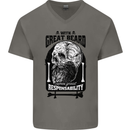 Great Beard Comes Great Responsibility Skull Mens V-Neck Cotton T-Shirt Charcoal