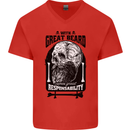 Great Beard Comes Great Responsibility Skull Mens V-Neck Cotton T-Shirt Red