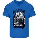 Great Beard Comes Great Responsibility Skull Mens V-Neck Cotton T-Shirt Royal Blue