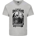 Great Beard Comes Great Responsibility Skull Mens V-Neck Cotton T-Shirt Sports Grey