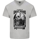 Great Beard Comes Great Responsibility Skull Mens V-Neck Cotton T-Shirt Sports Grey