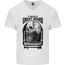 Great Beard Comes Great Responsibility Skull Mens V-Neck Cotton T-Shirt White