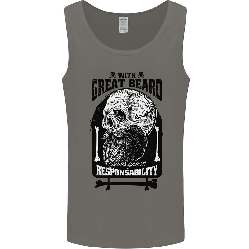 Great Beard Comes Great Responsibility Skull Mens Vest Tank Top Charcoal