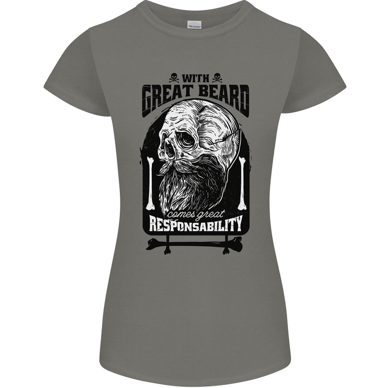 Great Beard Comes Great Responsibility Skull Womens Petite Cut T-Shirt Charcoal