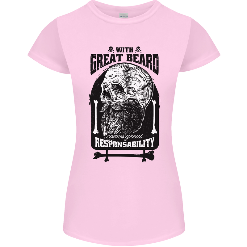 Great Beard Comes Great Responsibility Skull Womens Petite Cut T-Shirt Light Pink