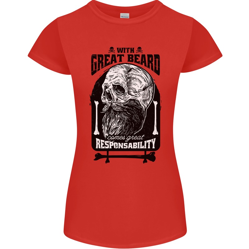 Great Beard Comes Great Responsibility Skull Womens Petite Cut T-Shirt Red