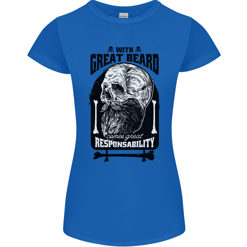 Great Beard Comes Great Responsibility Skull Womens Petite Cut T-Shirt Royal Blue