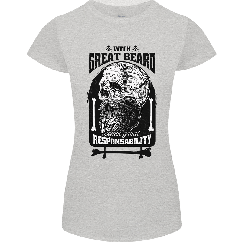Great Beard Comes Great Responsibility Skull Womens Petite Cut T-Shirt Sports Grey