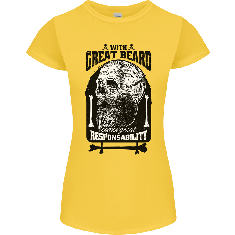 Great Beard Comes Great Responsibility Skull Womens Petite Cut T-Shirt Yellow