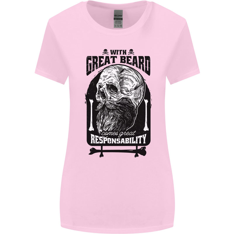 Great Beard Comes Great Responsibility Skull Womens Wider Cut T-Shirt Light Pink