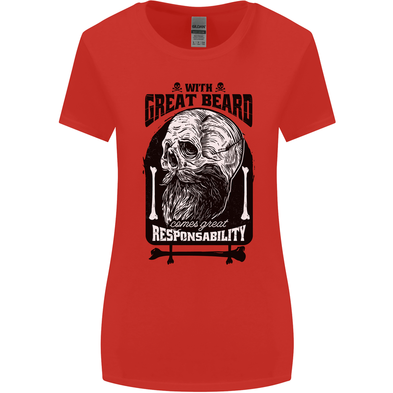 Great Beard Comes Great Responsibility Skull Womens Wider Cut T-Shirt Red