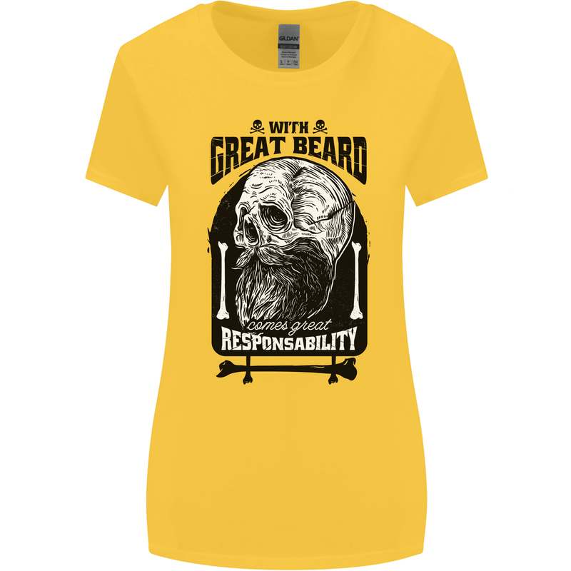 Great Beard Comes Great Responsibility Skull Womens Wider Cut T-Shirt Yellow
