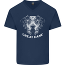 Great Dane Dog Mens V-Neck Cotton T-Shirt Navy Blue