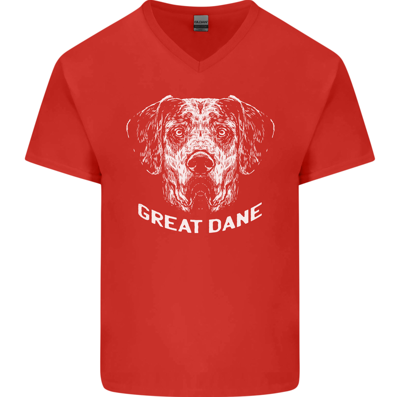Great Dane Dog Mens V-Neck Cotton T-Shirt Red