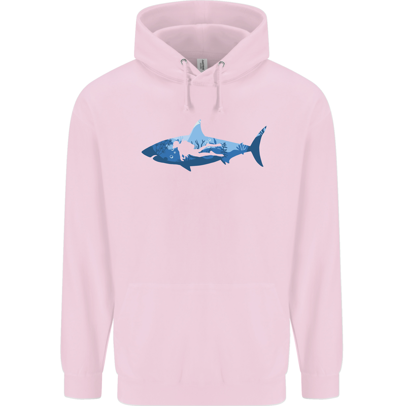 Great White Shark Scuba Diver Diving Childrens Kids Hoodie Light Pink