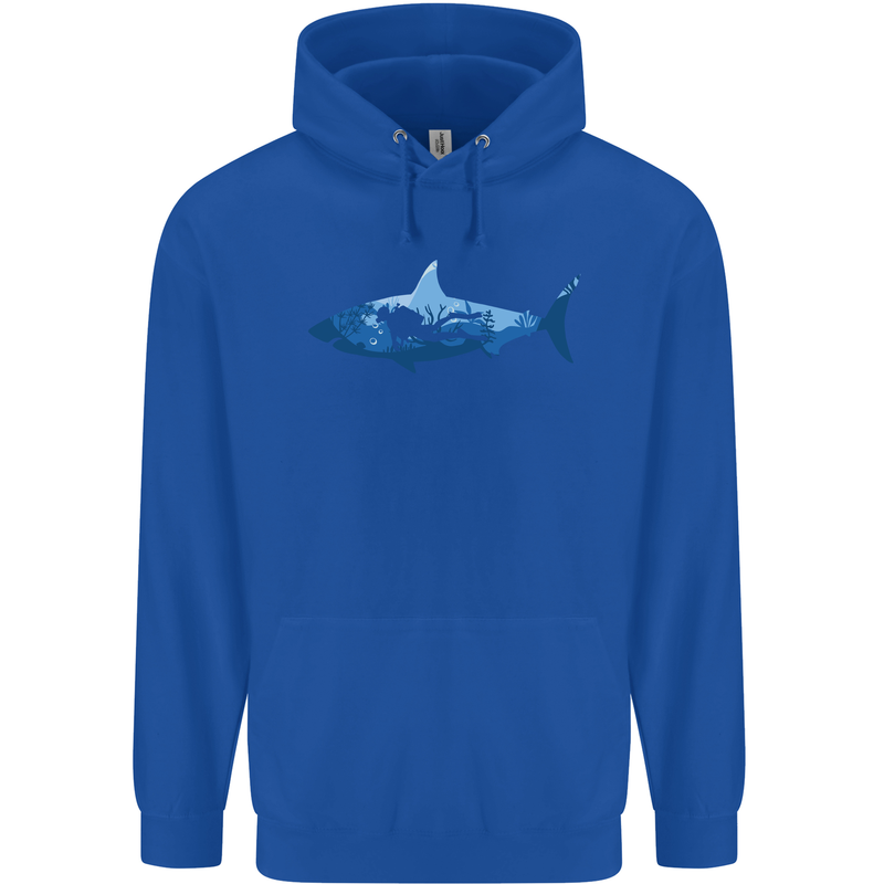 Great White Shark Scuba Diver Diving Childrens Kids Hoodie Royal Blue