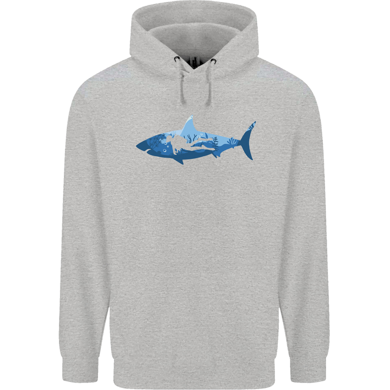 Great White Shark Scuba Diver Diving Childrens Kids Hoodie Sports Grey