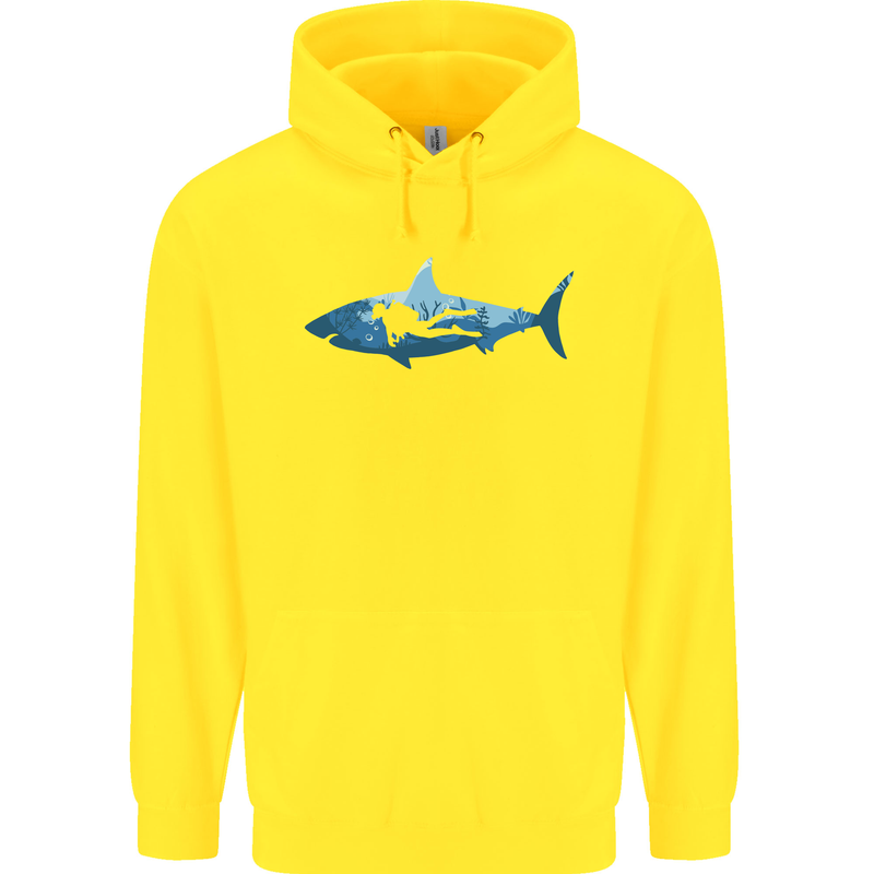 Great White Shark Scuba Diver Diving Childrens Kids Hoodie Yellow