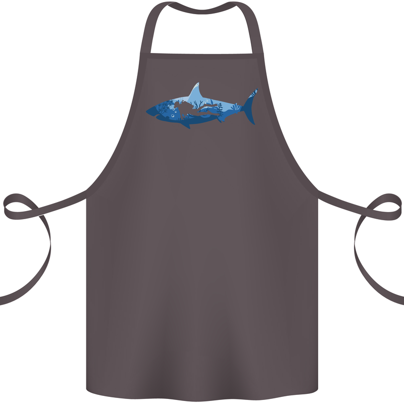 Great White Shark Scuba Diver Diving Cotton Apron 100% Organic Dark Grey
