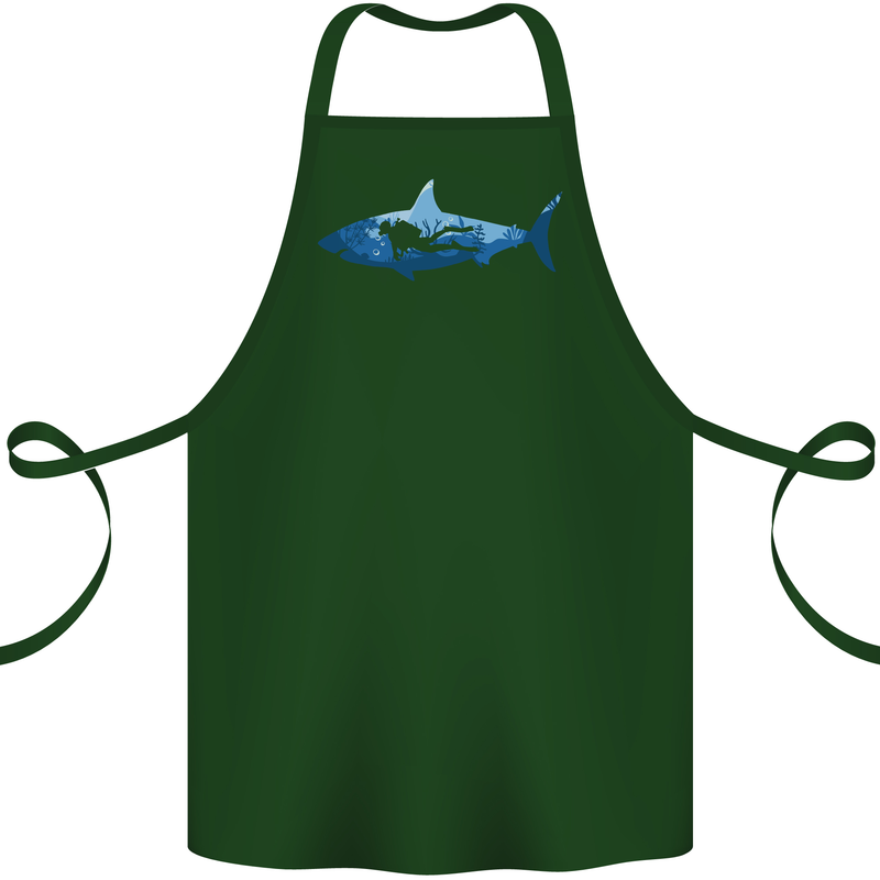 Great White Shark Scuba Diver Diving Cotton Apron 100% Organic Forest Green
