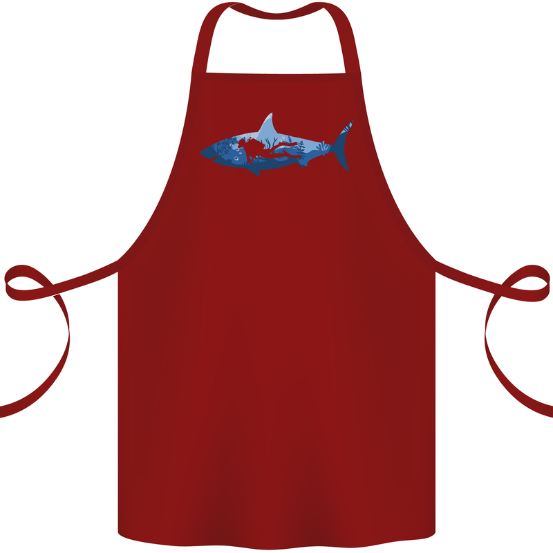 Great White Shark Scuba Diver Diving Cotton Apron 100% Organic Maroon