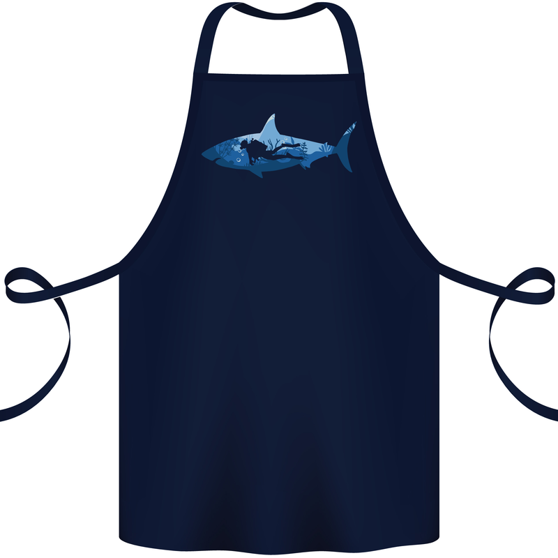 Great White Shark Scuba Diver Diving Cotton Apron 100% Organic Navy Blue