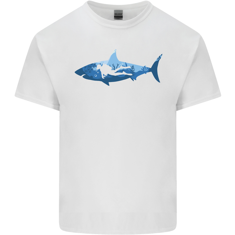 Great White Shark Scuba Diver Diving Kids T-Shirt Childrens White