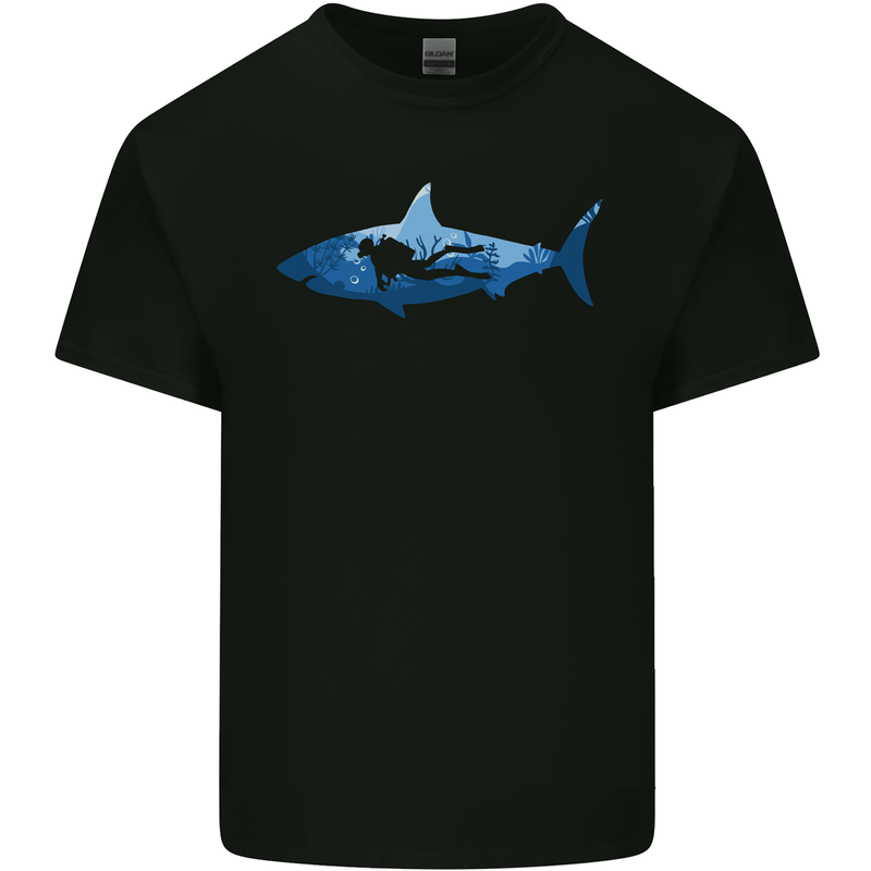 Great White Shark Scuba Diver Diving Mens Cotton T-Shirt Tee Top Black
