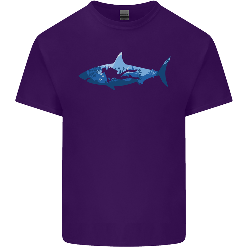 Great White Shark Scuba Diver Diving Mens Cotton T-Shirt Tee Top Purple