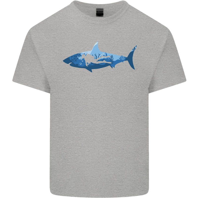 Great White Shark Scuba Diver Diving Mens Cotton T-Shirt Tee Top Sports Grey