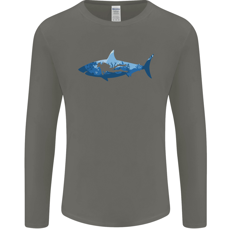 Great White Shark Scuba Diver Diving Mens Long Sleeve T-Shirt Charcoal