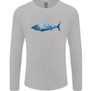 Great White Shark Scuba Diver Diving Mens Long Sleeve T-Shirt Sports Grey