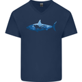 Great White Shark Scuba Diver Diving Mens V-Neck Cotton T-Shirt Navy Blue