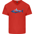 Great White Shark Scuba Diver Diving Mens V-Neck Cotton T-Shirt Red