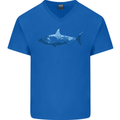 Great White Shark Scuba Diver Diving Mens V-Neck Cotton T-Shirt Royal Blue